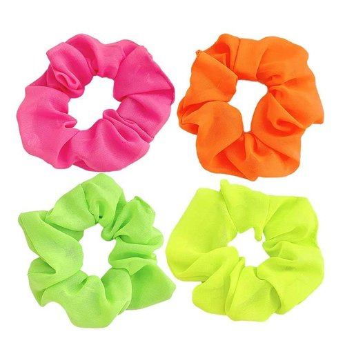 Neon Scrunchies for Hair 80s 4Pcs Neon Hair Accessories Soft Hair Scrunchy Solid Colors Elastic Hair Bands 80s Hair Accessories Neon Hair Ties Ponytail Holder for 80s Party Accessories Women and Girls