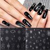 8 Sheets Metallic Silver Stars Nail Stickers 3D Sun Star Nail Decals Holographic Sun Stars Moon Starlight Glitter Gold Silver Designs DIY Luxury Manicure Sliders Decorations for Women Girls