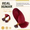 Burgundy Nano Ring Hair Extensions Real Human Hair 22 Inch Burgundy Nano Bead Hair Nano Tip Human Hair Extensions Straight Soft Pre Bonded Tipped Hair Cold Fushion for Women 50g 50 Strands