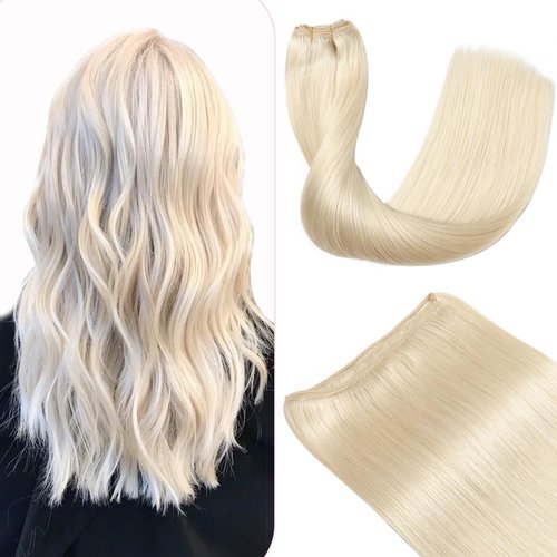Sindra Hair Wefts Human Hair Sew in Hair Extensions Real Human Hair Platinum Blonde Weft Hair Extensions Human Hair Sew in Bundles Double Weft Silky Straight 18Inch 100G(weft#60 18inch)