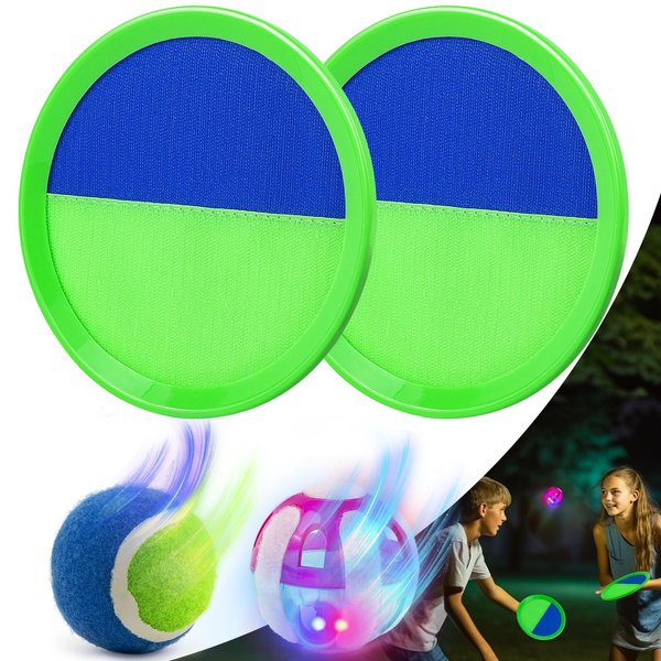 Qrooper Kids Toys - Glow in The Dark Outdoor Games, Toss and Catch Ball Set with Light Up Ball, Outside Toys for Kids Ages 4-8(Green)