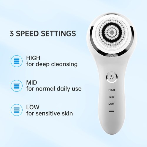 Facial Cleansing Brush Sonic Facial Brush Skin Cleansing Electric Face Scrubber Exfoliator by Hangsun SC200 with 3 Brush Heads, 3 Speed Modes Rechargeable for Exfoliating, Massaging and Deep Cleansing