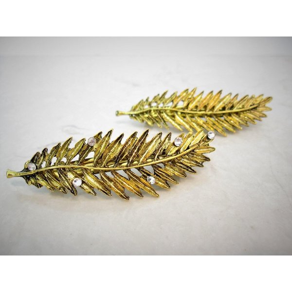 Generic Small bronze gold leaf hair clip clamp barrette with or without fits swarovski (Pattern: No crystals), 1 Count (Pack of 1)