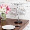 MyGift 6-Hook Countertop Wine Glass Holder, Artistic Freestanding Silver Tone Metal Stemware Rack with Elegant Scrollwork Design