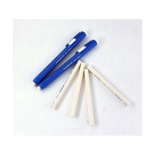 STAEDTLER Stick Eraser Set - Mars plastic 528 50 Propelling Graphite Stick Eraser 2pieces + REFILLS 4pieces / Solid eraser with little residue/Length adjustable body/German brand