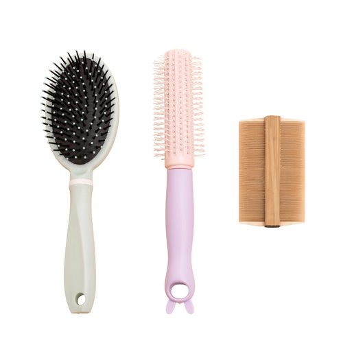 Luan Hue - 3 PCS Hair Brush with Bristle Comb, Round Brush, Beard Comb, Hair Comb Set for Men & Women with Long Short Thick Thin Curly Straight Wavy Hair, Set 3 of Hairbrush for All Hair Types