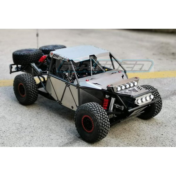 Stainless Steel Body Armor Roof + Hood + Side + Light Bar Panel for Traxxas 1/7 UDR Unlimited Desert Racer - with LED Set
