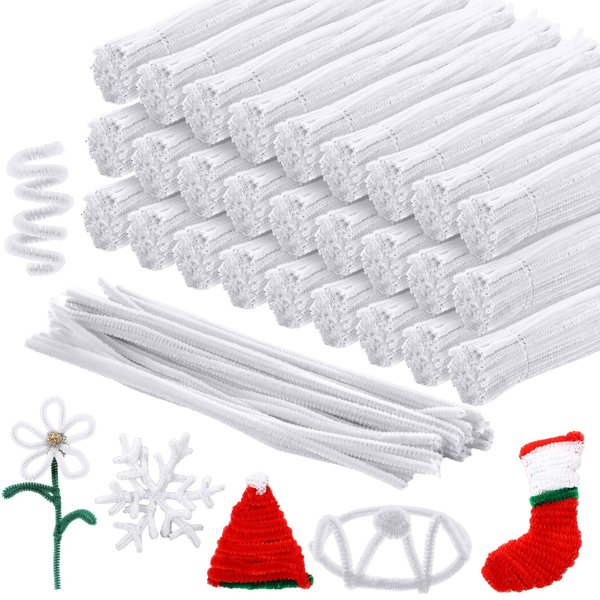 Newwiee 1000 Pcs Pipe Cleaners Bulk Chenille Stems Fuzzy Sticks for Kids DIY Art Crafts Supplies Crafts Sticks Projects Creative Home Decoration Birthday Halloween Christmas Party Favor(White)
