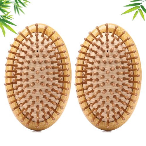 2pcs Bamboo Brush for Hair Growth No Handle Design Bamboo Hairbrush Natural Scalp Brush Mini Anti-Static Air Cushion Massage Comb for Women Men & Kids