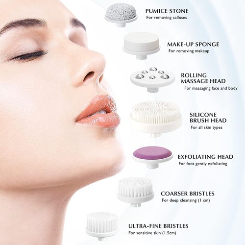 Facial Cleansing Brush Face Scrubber: COSLUS 7in1 JBK-D Electric Exfoliating Spin Cleanser Device Waterproof Deep Cleaning Exfoliation Rotating Spa Machine - Electronic Skin Care Wash Spinning System