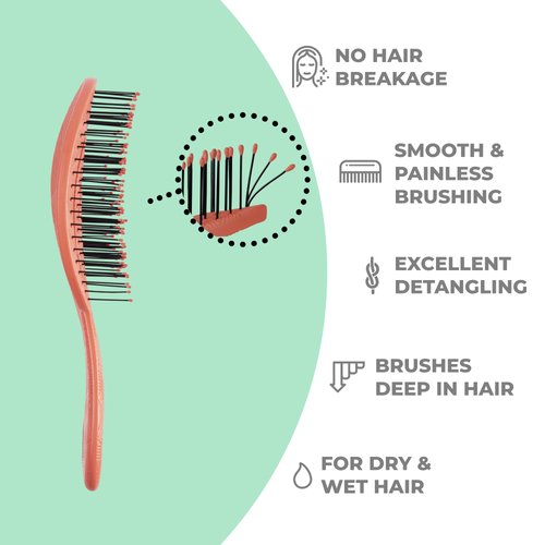 Ninabella Organic Detangling Hair Brush for Women, Men & Children - Does not Pull on Hair - Hair Straightening Brushes for Straight, Curly & Wet Hair - Unique Wave Hairbrush Red