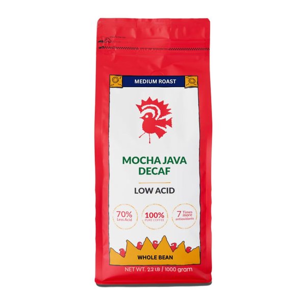 Puroast Low Acid Coffee , Whole Bean , Decaf Mocha Java , Medium Roast , Certified Low Acid Coffee , pH 5.5+ , Gut Health , 2.2 LB , Higher Antioxidants , Swiss Water Process , Decaf Flavored Coffee