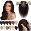 SEGO Hair Toppers for Women Real Human Hair No Bangs 130% Density 10 * 12CM Silk Base 100% Remy Human Hair Clip in Top Wiglet Hair Pieces for Thinning Hair-18 Inch Dark Brown