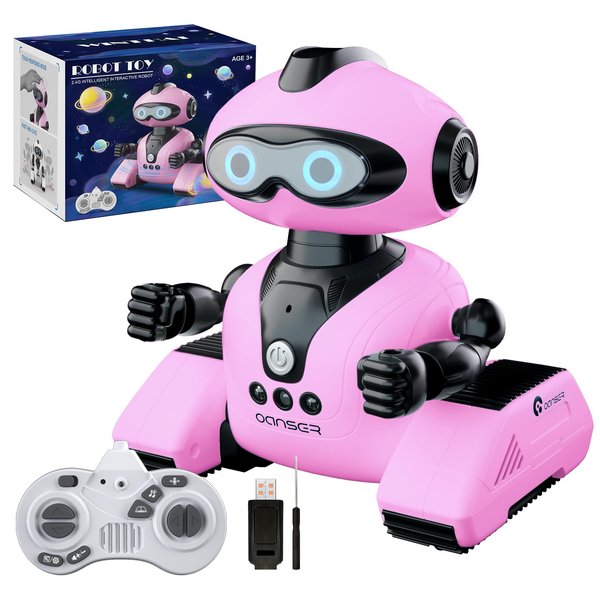 Robots Toys for Kids, 2.4Ghz Remote Control Robot Toys with Music and LED Eyes for Boys/Girls, RC Toys Stocking Stuffers for 3-12 Year Toddler Children Teen for Birthday Day Gift(Pink)