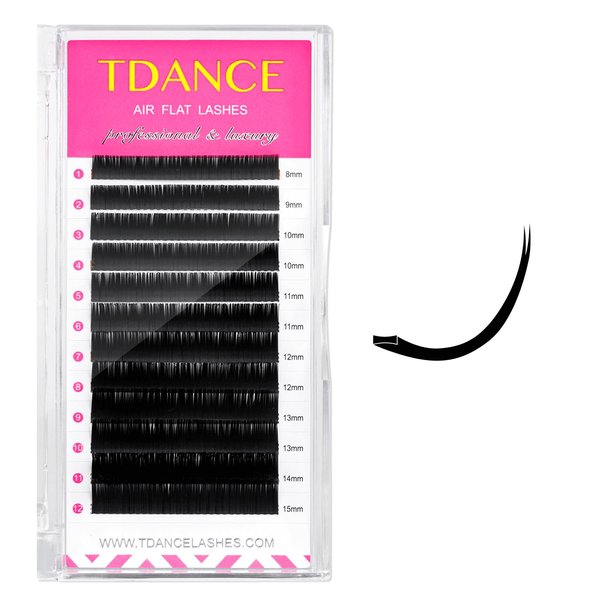 TDANCE Flat Lashes Eyelash Extensions 0.15/0.2mm Thickness Super Soft Air Flat Lash Extensions Ellipse Eyelash Extensions Matte Black Flat Eyelash Extensions Salon Use(Air Flat,0.15-C,15mm)