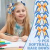MTLEE 9 Pcs 7.5 Inch Blue Softball Ribbon Hair Bows Cheer Hair Bows Elastic Scrunchies Hair Bands Cheerleader Bows Volleyball Sports Ball Ponytail Holder Sport Hair Accessories for Girl Player