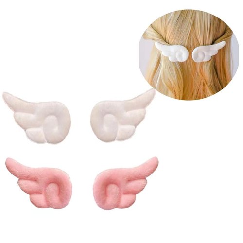 2 Pairs White and Pink Cute Angel wings Hair Clips Adorable Hair Barrettes Non Slip Hair Clips Cartoon Hairpins Plush Barrettes Hair cosplay accessories kawaii Accessories for Halloween Christmas Hair