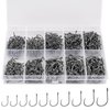500PCS Premium Fishing Hooks, 10 Sizes Reemoo Carbon Steel Fishing Hooks W/Portable Plastic Box, Strong Sharp Fish Hook with Barbs for Freshwater/Seawater