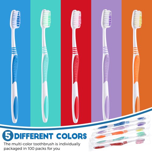 Newtay 50 Pieces Individually Wrapped Toothbrushes Manual Disposable Travel Toothbrush Medium Soft Bristle Tooth Brush Travel Toothbrushes for Hotel, Guest, Adults, Kids, Multi Color