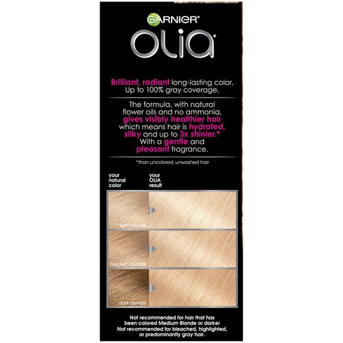 Garnier Hair Color Olia Ammonia-Free Brilliant Color Oil-Rich Permanent Hair Dye, 9 1/2.1 Lightest Ash Blonde, 1 Count (Packaging May Vary)