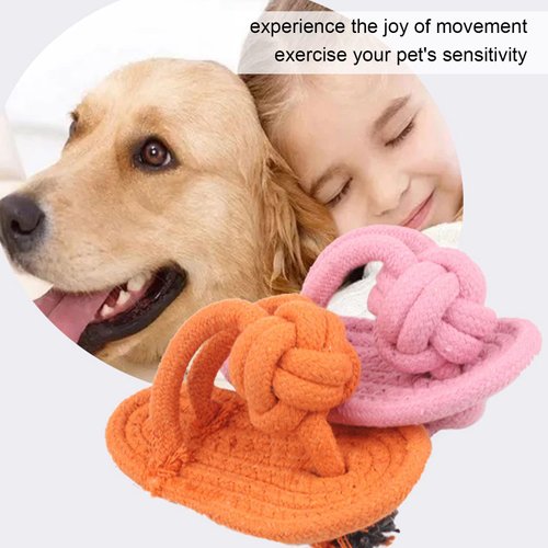 Hyuduo Dog Chew Toy Slipper Shoe Flip Flops Shape Great for Teething Puppies Molar Teeth Cleaning Toy Chew Activity Toy Cotton Rope Material (4 Pack) Cotton, Cotton Rope