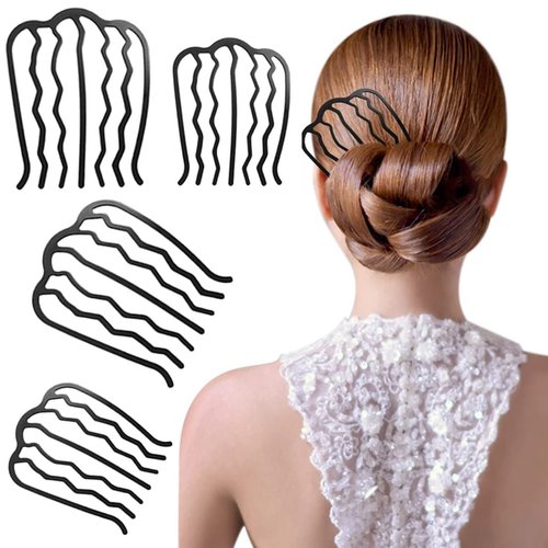 4 Pieces Hair Side Combs Vintage Hair Fork Clip U Shape French Twist Hair Pin Messy Bun Maker Hair Styling Tool Accessories for Women and Girls Black