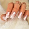 Elegant Pearl Pink French Press On Nails Medium - IKISKT Ombre Acrylic False Glue On Nails with Glue Sticker,Fit Perfectly & Natural Stick On Nails - 24PCS UV Gel Fake Nails Kit, Shine Gradient Pink