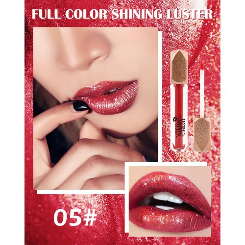 Matte Glitter Liquid Lipstick Lip Gloss- 1Pcs Long Lasting Waterproof Diamond Shimmer Red Pink Sparkly Glossy Metallic High Pigment Non-Stick Cup Tint Lip Stain, Christmas Makeup Gift for Women-05#