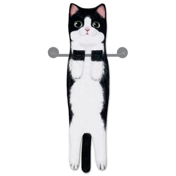 Hawgiman Hand Towels for Bathroom Kitchen,Cute Cat Quick-Dry Hanging Hand Towels Decorative for Bathroom Face Towels,Funny Gifts for Cat Lovers (Black-White)
