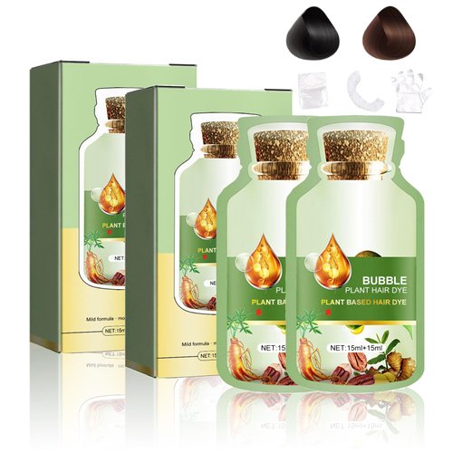 Zhnnt 30ML 20 Packs Natural Plant Hair Dye,New Botanical Bubble Hair Dye,Natural Plant Hair Shampoo Dye For Grey Hair Coverage，Women And Men (Chestnut Brown+Natural Black)