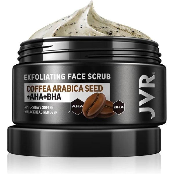 Face Scrub for Men, Facial Scrub for Deep Exfoliating, Cleansing, Removing Blackheads, Ingrown Hairs, Pre-shave Soften, Organic Formulated with Coffee Extract, AHA and BHA Face Exfoliator (4.23 oz)