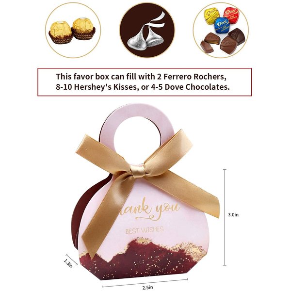 DORIS HOME 50 pcs Birthday Wedding Party Favor Boxes,Burgundy 2.5 * 1.37 * 3 inch Wedding Gift Bags Chocolate Candy and Gift Boxes Bridal Shower Party Paper Gift Boxes with Ribbons