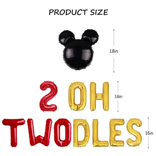 Oh Twodles Birthday Balloons, Red Oh Twodles Balloon Birthday Banner Mickey Mouse Party Supplies Number 2 Balloon for 2nd Second Boy Michkey Mouse Birthday Party Decoration 13PCS Kit of Geloar (Red)
