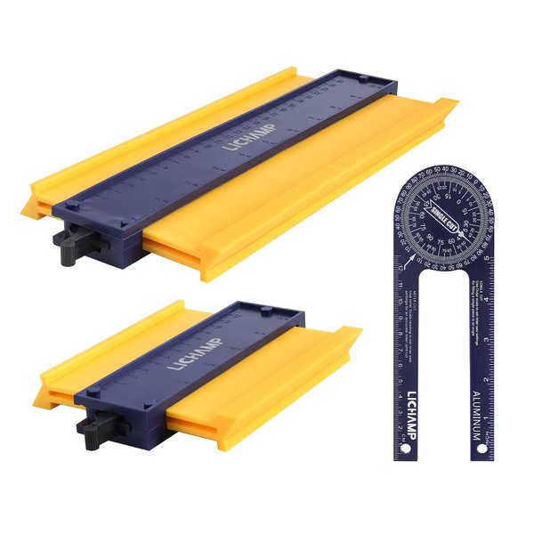 Lichamp Contour Gauge Profile Tool 5" 10" with Miter Saw Protractor Angle Finder 7", Super Gauge Shape and Outline Tool with Aluminum Miter Cut Protractor