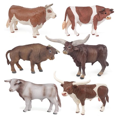Atralo Service Wildlife Animal Model Toy Playsets 6 PCS Ox Cow Bull Figure Party Favors Toys Cake Toppers Christmas Birthday Gift for Boys Girls Kids Toddlers