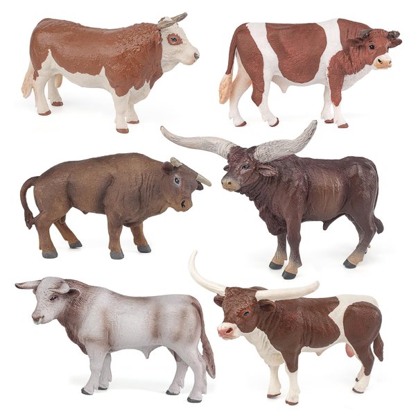 Atralo Service Wildlife Animal Model Toy Playsets 6 PCS Ox Cow Bull Figure Party Favors Toys Cake Toppers Christmas Birthday Gift for Boys Girls Kids Toddlers