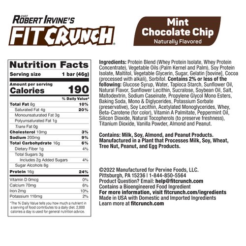 FITCRUNCH Snack Size Protein Bars, Designed by Robert Irvine, 6-Layer Baked Bar, 3g of Sugar, Gluten Free & Soft Cake Core (9 Bars, Mint Chocolate Chip)