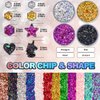 Holographic Chunky Glitter Silver Gold Purplish Red and Black Cosmetic Body Hair Face Eye Nail for Festival Carnival Concert Beauty Rave Accessories Different Shapes 4 Pots+ Quick Dry Primer Glue Gel