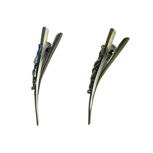 Set of 2 JCGY Flower Metal Alligator Beakclips Duckbill Long Narrow Hair Clips blueBrown For All Hair Type