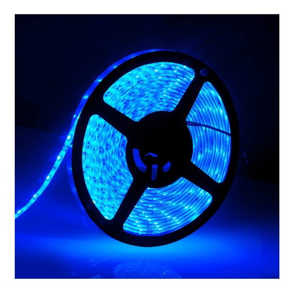 IP65, 12V Waterproof Flexible LED Strip Light（Power Cord not Included）, 16.4ft/5m Cuttable LED Light Strips, 300 Units 3528 LEDs Lighting String, LED Tape(Blue) Power Adapter not Included