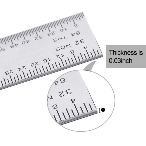 eBoot 2 Pack Stainless Steel Ruler Machinist Engineer Ruler, Rigid Metal Ruler with Inch Graduations 1/8, 1/16, 1/32, 1/64 Inch for Engineering, School, Office, Architect, and Drawing, 6 Inch