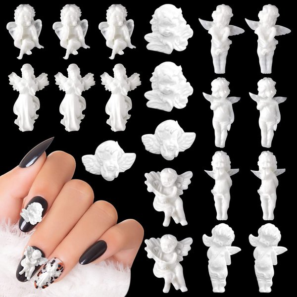 DANNEASY 90pcs Kawaii Nail Charms 3D Baroque Cupid Flat Back Angel Baby Nail Design White Embossed Angel Nail Jewelry Nail Decoration for Acrylic Nails DIY Craft Jewelry Making Accessories