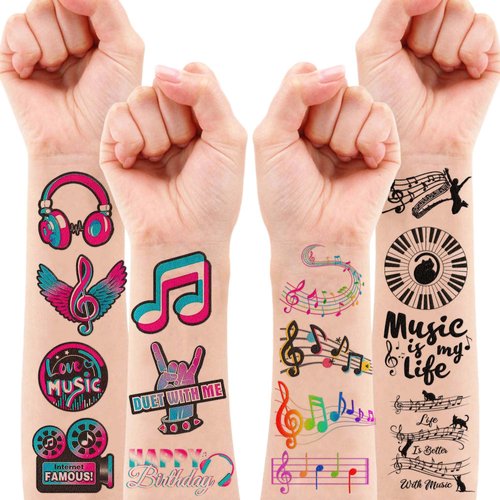 8 Sheets (95PCS) Music Temporary Tattoos Stickers Musical Note Black Theme Birthday Party Decorations Supplies Favors for Kids Girls Boys Gifts Prizes Rewards