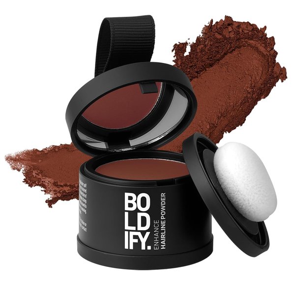 BOLDIFY Hairline Powder Instantly Conceals Hair Loss, Root Touch Up Hair Powder, Hair Toppers for Women & Men, Hair Fibers for Thinning Hair, Root Cover Up, Stain-Proof 48 Hour Formula (Auburn)