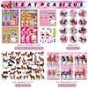 113 PCS Pink Horse Party Favors Set, 41 Horse Stickers, 12 Goodie Bags,12 Button Badges, 12 Keychains, 12mini notepads,12 rubber bracelets for Girl Women Cowgirl Horse Birthday Party Supplies (Pink)