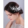 Teyglen Silver Leaf Wedding Headband Bridal Crystal Pearl Hair Piece Handmade Rhinestone Hair Vine Bridal Headpiece Hair Accessories Jewelry for Women and Girls