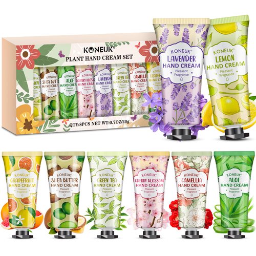 KONEUK 8 Pack Hand Cream Gifts Set For Women, Bulk Hand Lotion Travel Size for Dry Cracked Hands, Gifts for Women, Mini Hand Cream for Baby Shower Party Favors and Bridal Shower Gifts