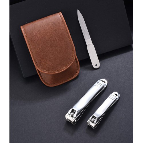 YOUGUOM Nail Clipper Set - Stainless Steel Fingernail Clippers Toenail Curved Blades Nail Cutter and Nail File w/PU Sheath for Men Women