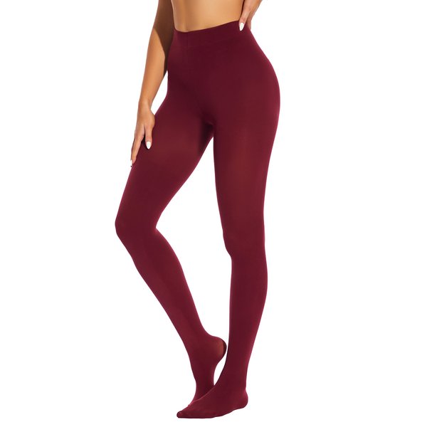 HeyUU Women's 80 Denier Semi Opaque Tights High Waist Soft Solid Color Pantyhose burgundy lxl