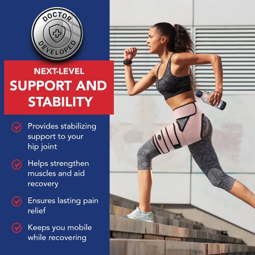 Doctor Developed Strengthening & Stabilizing Hip Brace for Men & Women - Hip Brace for Sciatica Pain Relief - Compression Wrap for Hip Pain - Hip Support Brace - With Medical Handbook (S/M, Pink)
